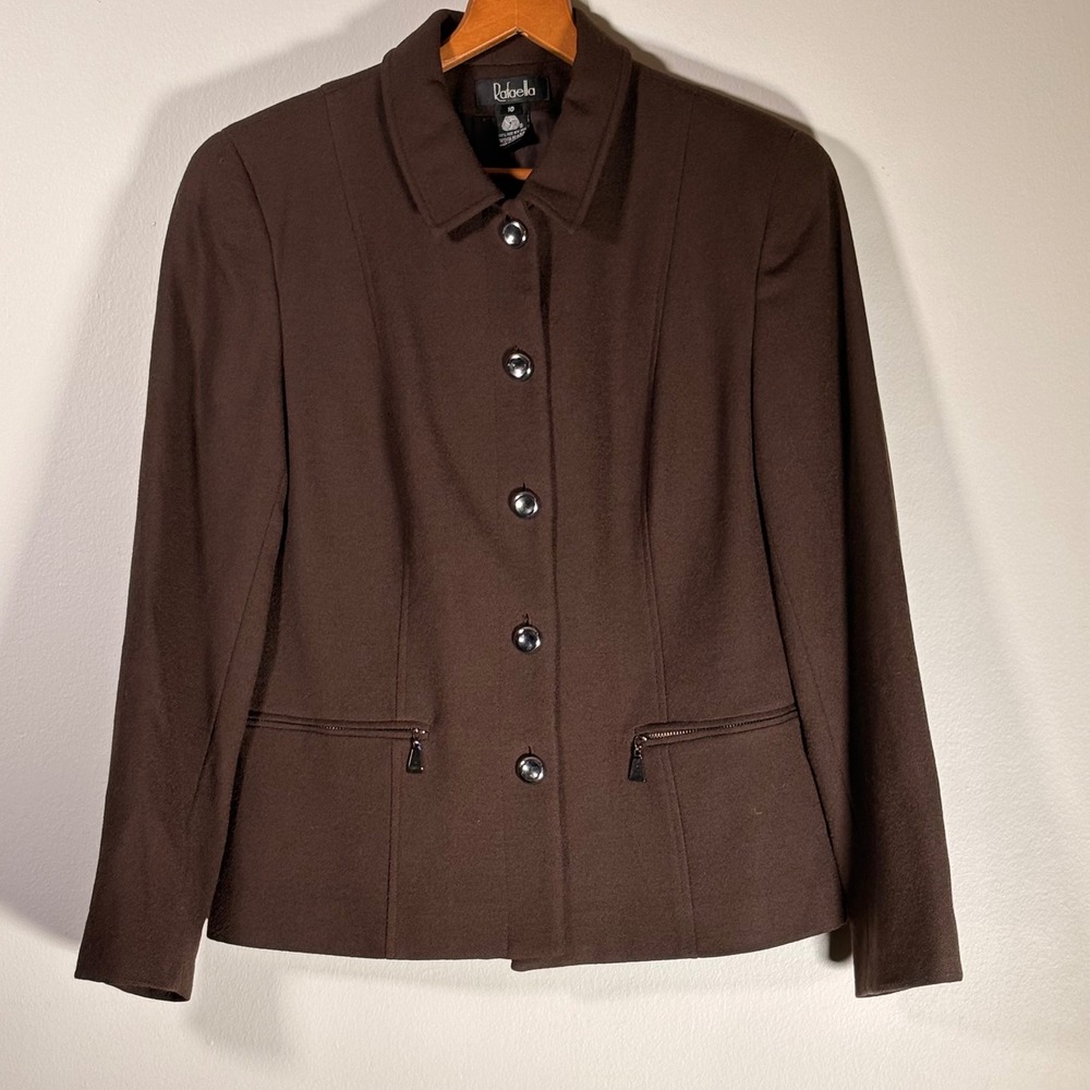Vntg Brown Wool Blend Tailored Jacket Quiet Luxury Old Money Career Blazer Sz 10